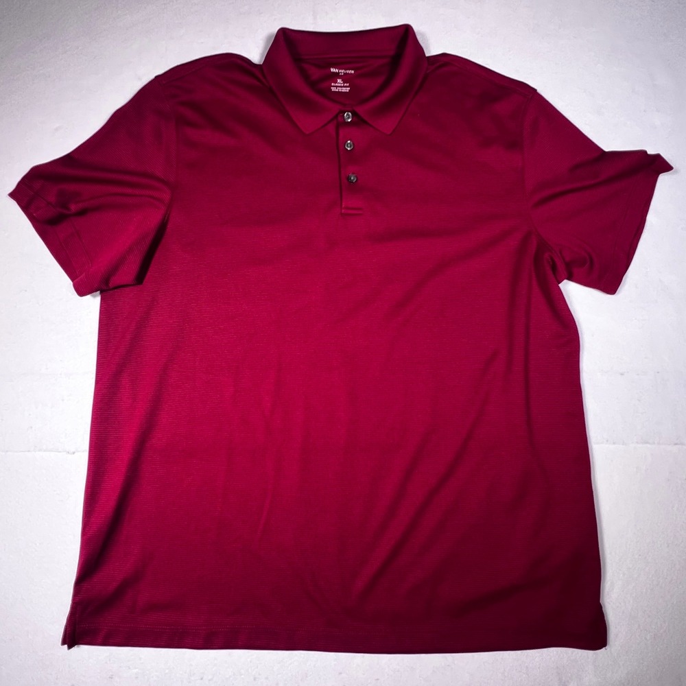 Van Heusen Air Polo Shirt Mens XL Burgundy Red Classic Fit Short Sleeve Ribbed